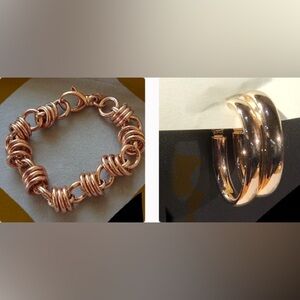 BRONZO Italia 6 3/4” Bracelet and 1 1/2 “Hoop Earrings Set New